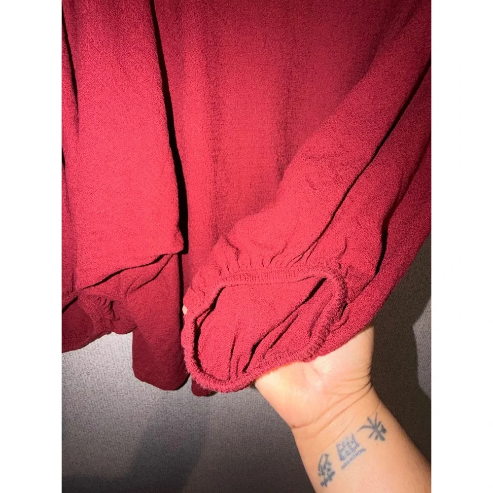 Banana Republic Womens Large Red Balloon Sleeve Textured Knit Blouse Top Boho